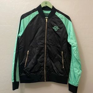 Jeffree Star Leaf Bomber Jacket - Green and Black